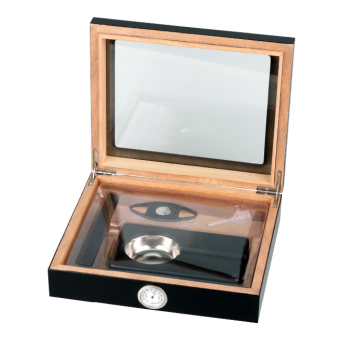 Humidor-Set " Schwarz mit Glasdeckel" für ca. 15 Zigarren